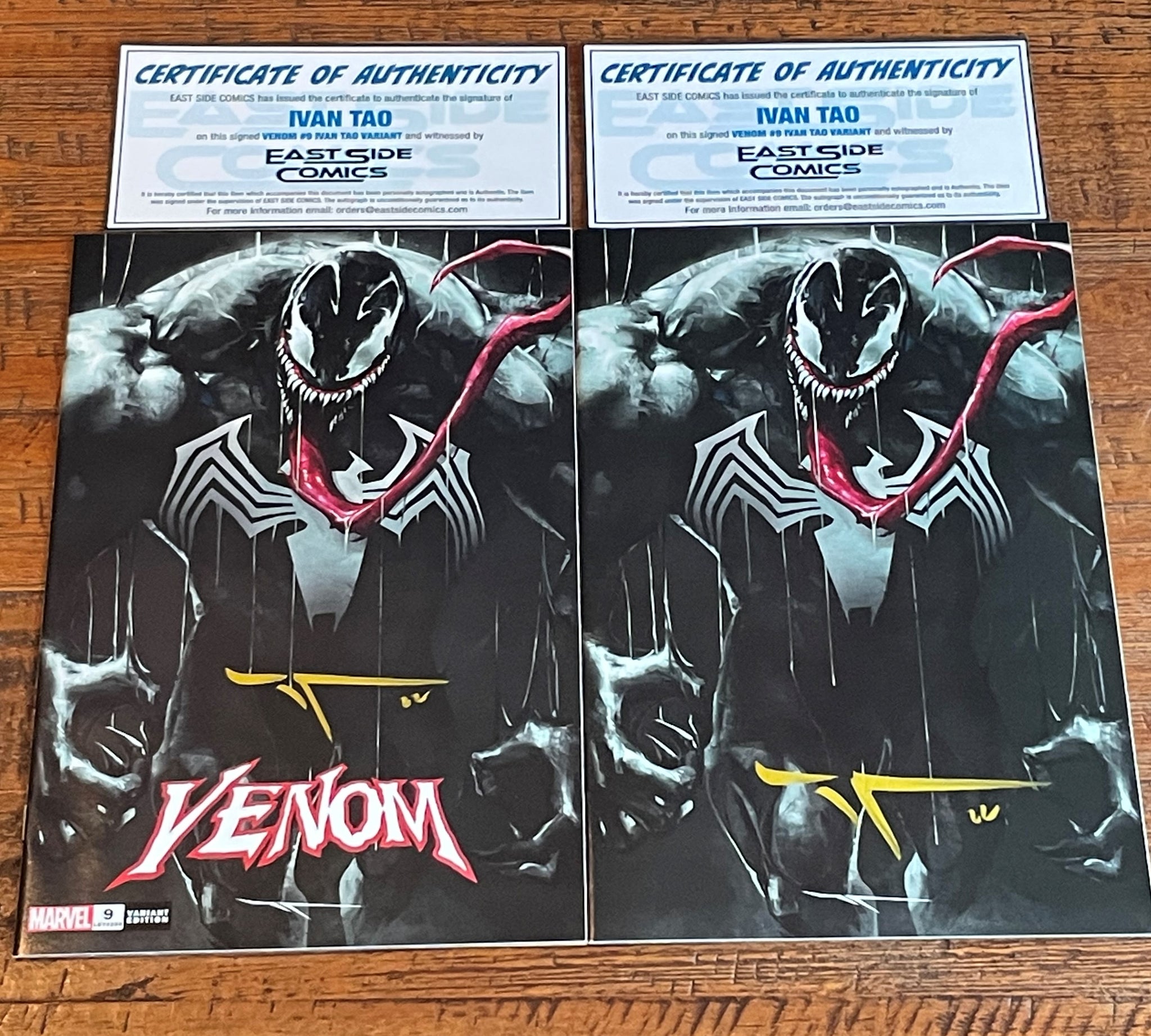 VENOM #9 IVAN TAO SIGNED COA EXCL NEGATIVE TRADE DRESS & VIRGIN