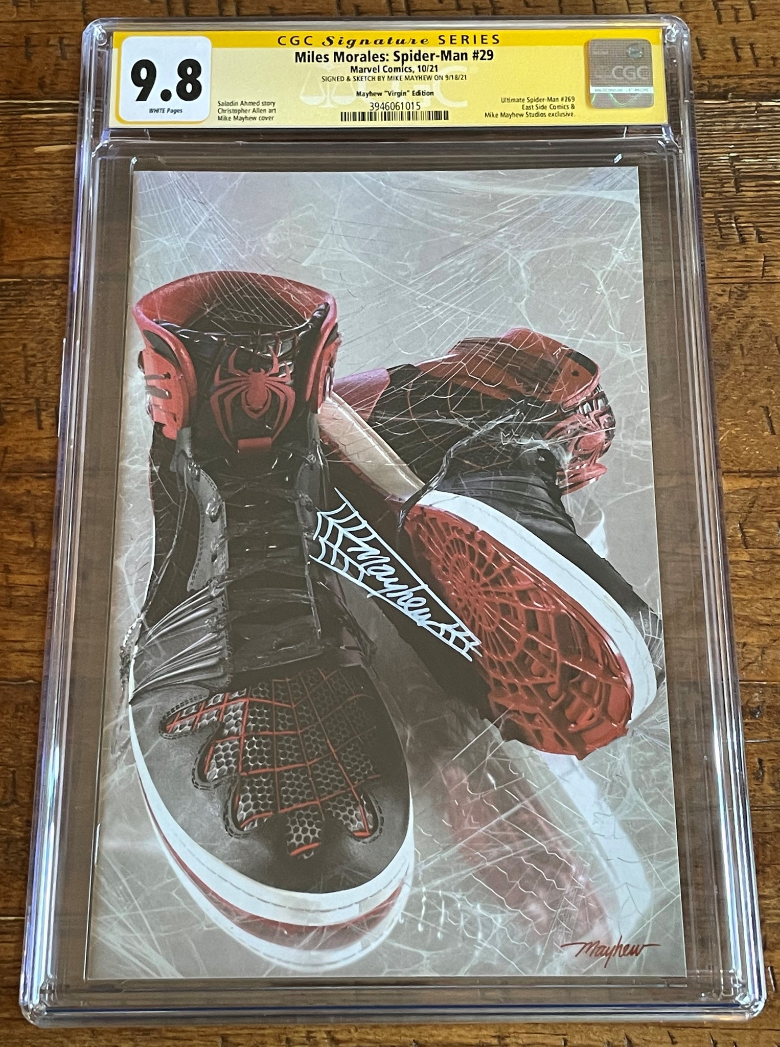 MILES MORALES: SPIDER-MAN #29 CGC SS 9.8 MIKE MAYHEW THWIP SIGNED SNEAKER VIRGIN VARIANT-B