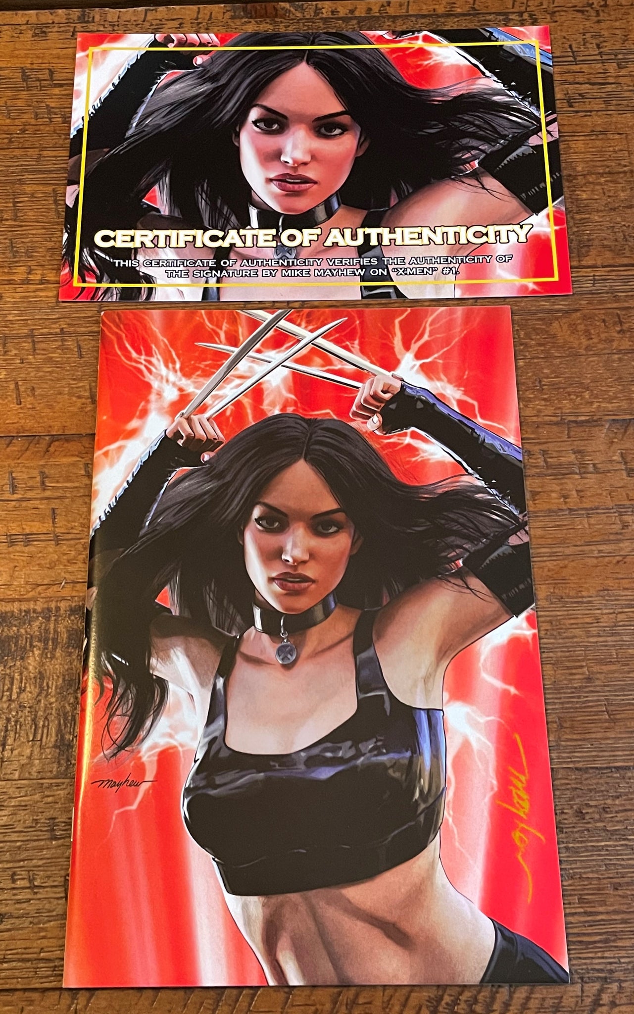 X-MEN #1 MIKE MAYHEW SIGNED COA X-23 EXCLUSIVE X-FORCE LEATHER VIRGIN VARIANT-C