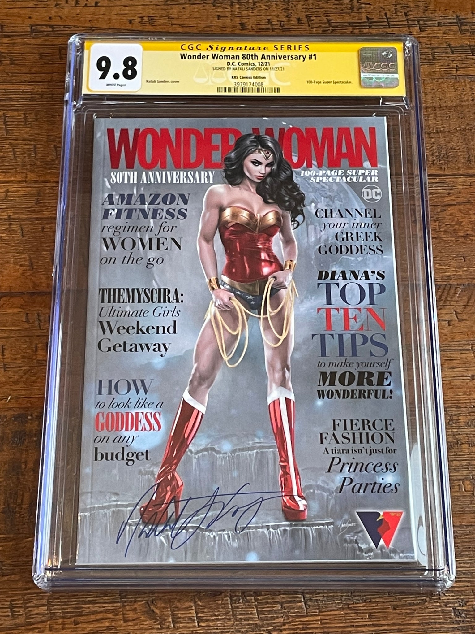 WONDER WOMAN 80th ANNIVERSARY #1 CGC SS 9.8 NATALI SANDERS SIGNED TRADE VARIANT-A