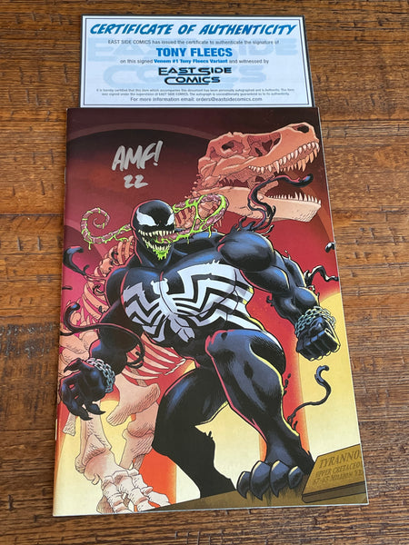 VENOM #1 TONY FLEECS SIGNED W/ COA VIRGIN VARIANT-B 2021