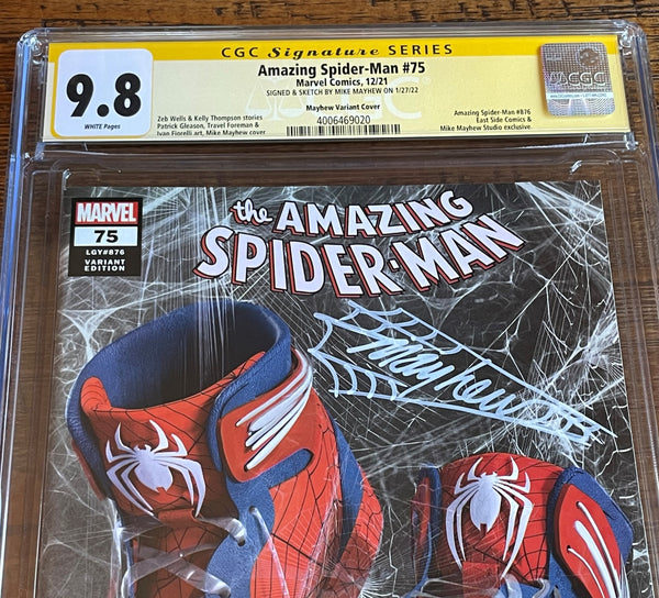 AMAZING SPIDER-MAN #75 CGC SS 9.8 MIKE MAYHEW THWIP SIGNED SKETCH SNEAKER TRADE DRESS VARIANT-A