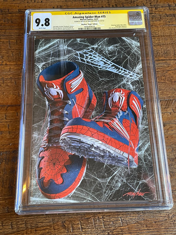 AMAZING SPIDER-MAN #75 CGC SS 9.8 MIKE MAYHEW THWIP SIGNED SKETCH SNEAKER VIRGIN VARIANT-B