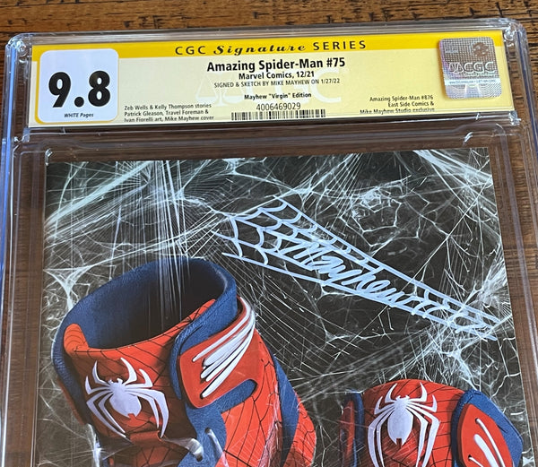AMAZING SPIDER-MAN #75 CGC SS 9.8 MIKE MAYHEW THWIP SIGNED SKETCH SNEAKER VIRGIN VARIANT-B