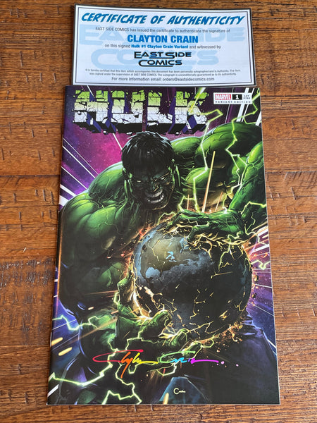 HULK #1 CLAYTON CRAIN INFINITY SIGNED COA TRADE DRESS VARIANT-A 2021