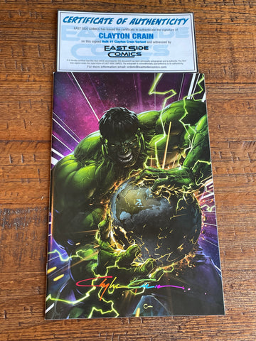 HULK #1 CLAYTON CRAIN INFINITY SIGNED COA VIRGIN VARIANT-B 2021