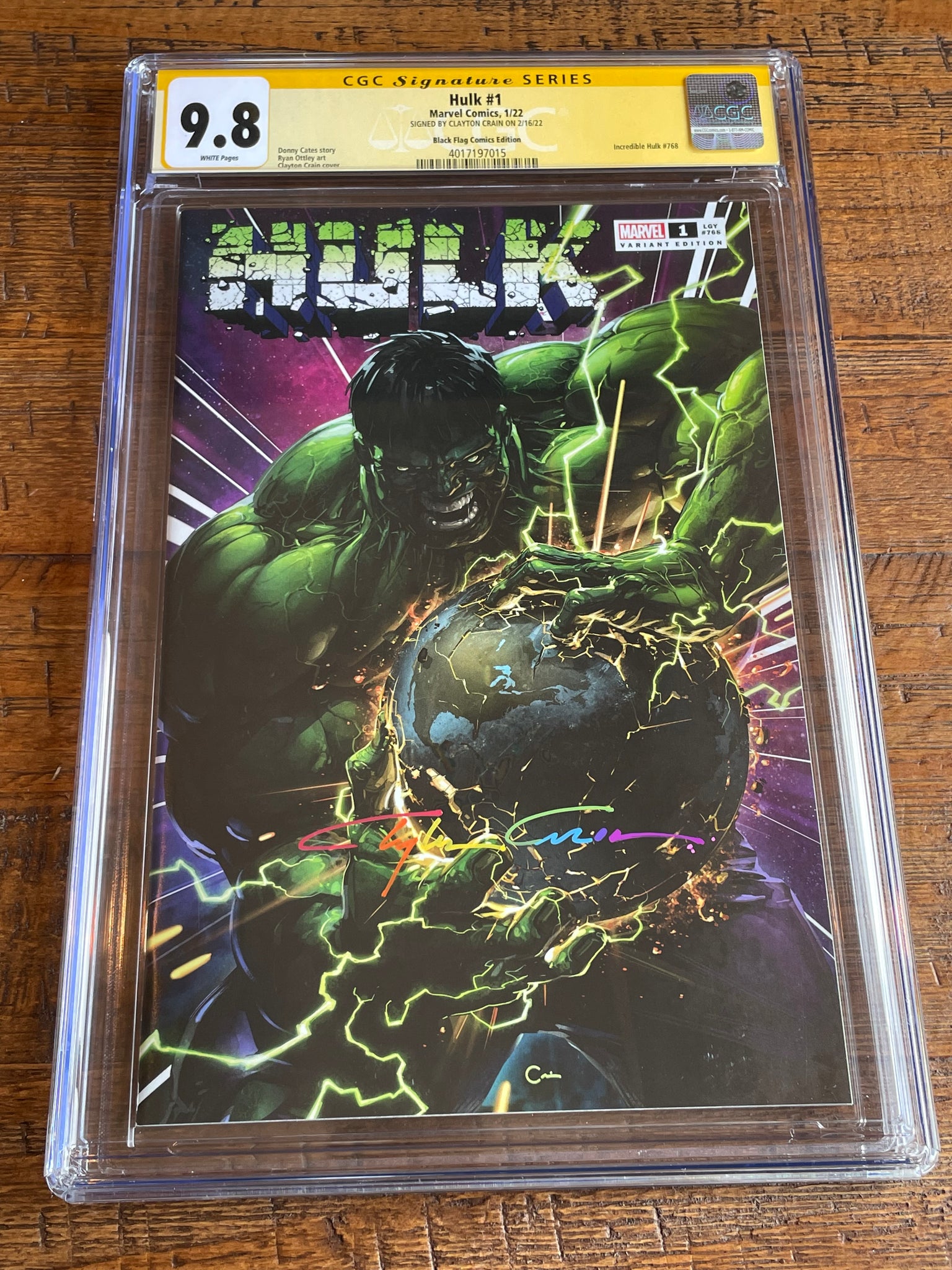 HULK #1 CGC SS 9.8 CLAYTON CRAIN INFINITY SIGNED 2021 TRADE DRESS VARIANT-A DONNY CATES