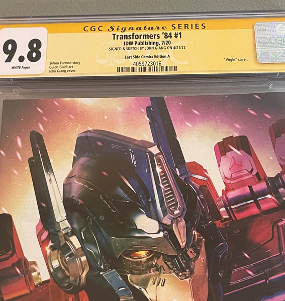 TRANSFORMERS 84 #1 SECRETS & LIES CGC SS 9.8 JOHN GIANG SIGNED & SKETCH OPTIMUS PRIME VIRGIN VARIANT