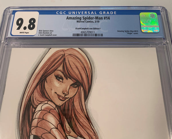AMAZING SPIDER-MAN #14 CGC 9.8 J SCOTT CAMPBELL MARY JANE EXCL VIRGIN VARIANT-F