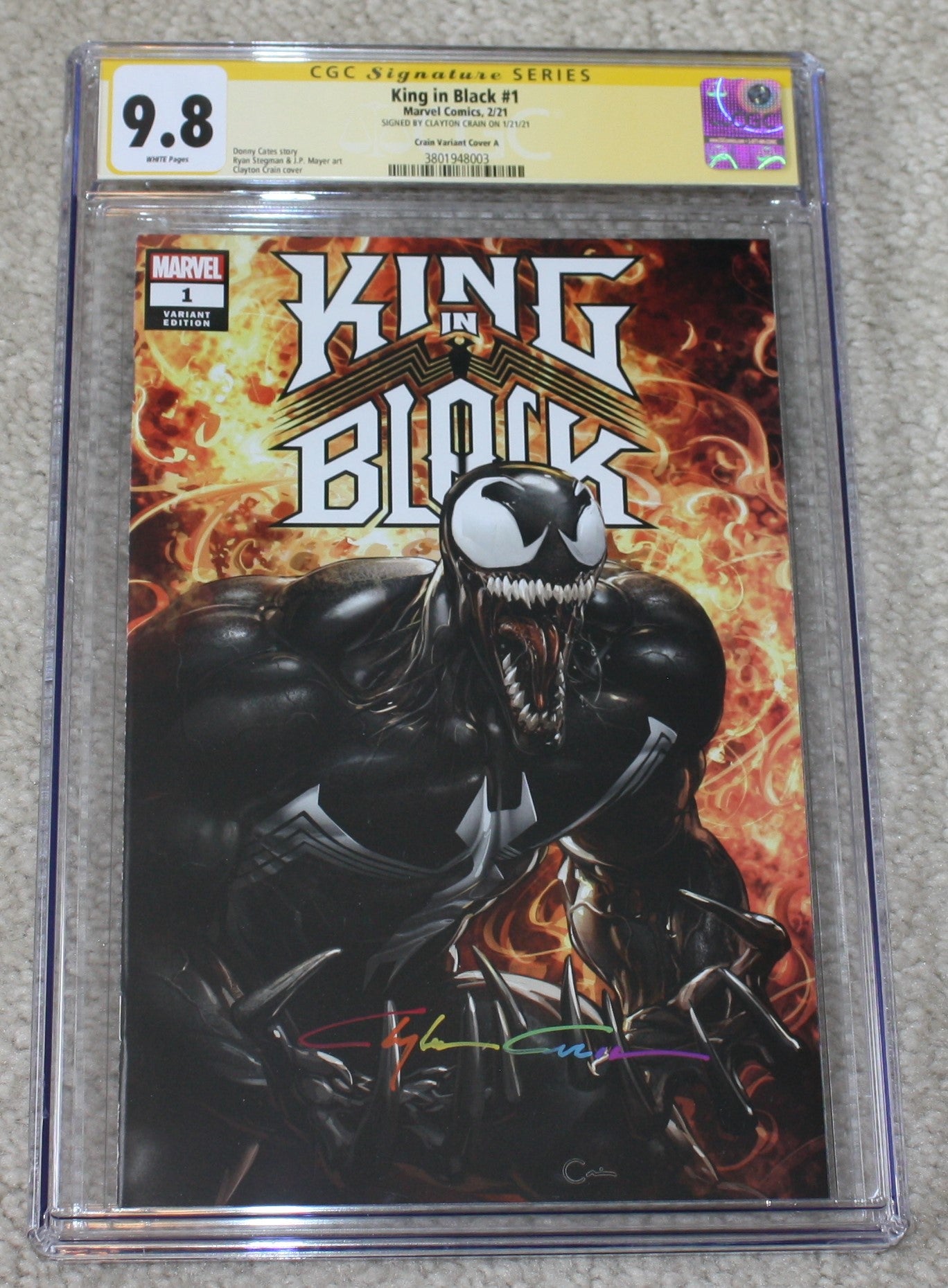 KING IN BLACK #1 CGC SS 9.8 CLAYTON CRAIN INFINITY SIGNED VENOM TRADE DRESS VARIANT-A