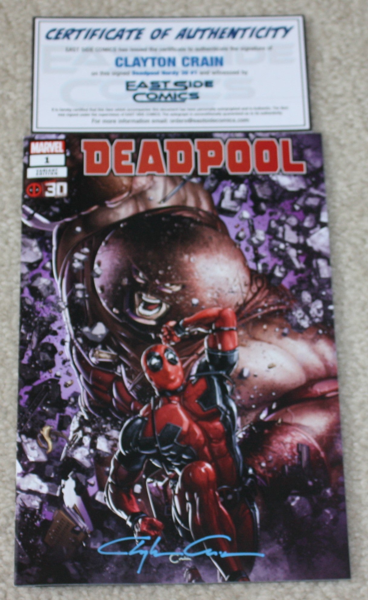 DEADPOOL NERDY 30 #1 CLAYTON CRAIN SOLID INK SIGNED COA TRADE DRESS VARIANT-A