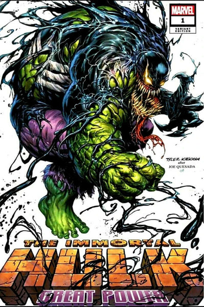 IMMORTAL HULK GREAT POWER #1 TYLER KIRKHAM JOE QUESADA HOMAGE VENOM EXCLUSIVE TRADE DRESS LOGO VIRGIN VARIANT Incredible Spider-man Marvel Comics Exclusive Green Hulk Red Hulk East Side Comics