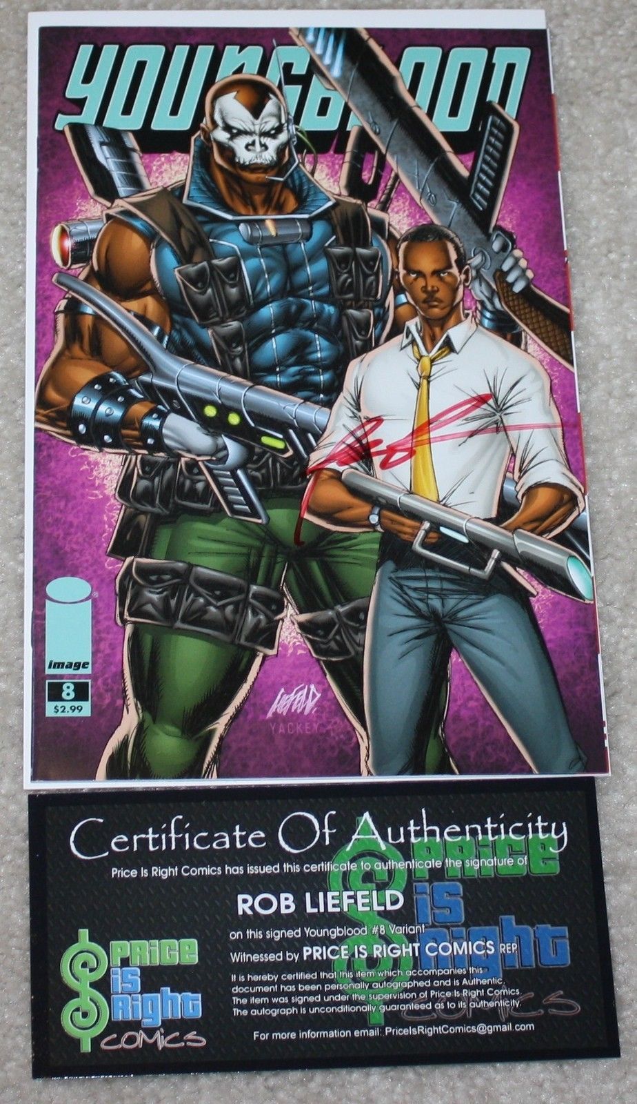 YOUNGBLOOD 8 OBAMA EMERALD CITY COMIC CON PURPLE VARIANT LIEFELD SIGNED COA
