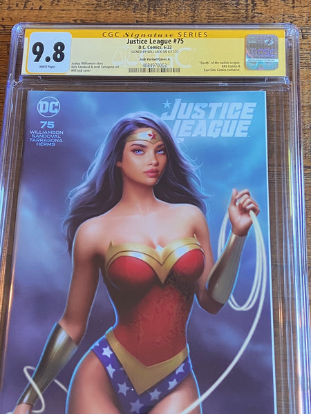 JUSTICE LEAGUE #75 CGC SS 9.8 WILL JACK SIGNED WONDER WOMAN TRADE VARIANT-A