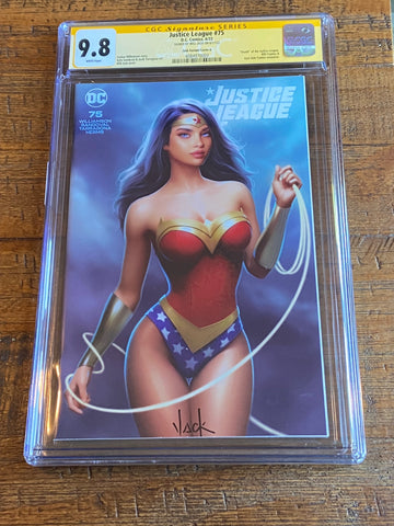 JUSTICE LEAGUE #75 CGC SS 9.8 WILL JACK SIGNED WONDER WOMAN TRADE VARIANT-A